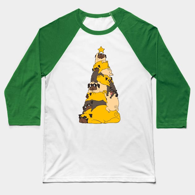 Christmas Tree Pugs Baseball T-Shirt by huebucket